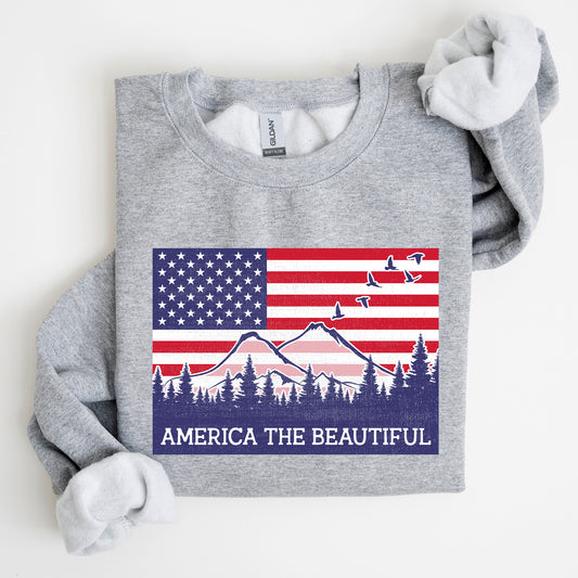 America The Beautiful, Flag, Mountains, Patriotic Sweatshirt