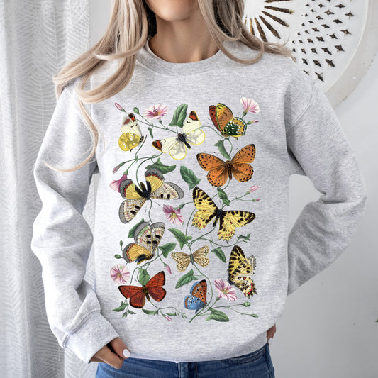 Butterfly Garden, Vibrant Floral and Butterfly Print Sweatshirt