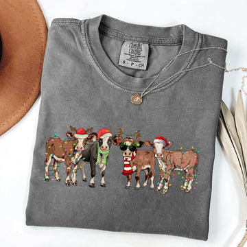 Christmas Calves, Cow Lovers, Santa, Farm Life, Winter, Snow, Xmas Tshirt Comfort Colors T-Shirt