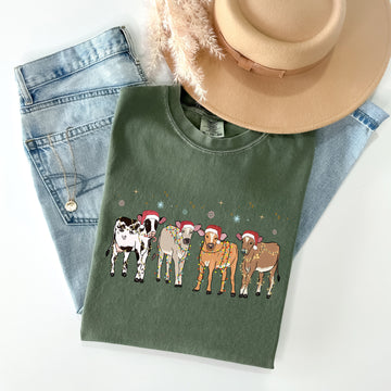 Christmas Calves, Holstein, Cow Lovers, Santa, Farm Life, Winter, Snow, Xmas Tshirt Comfort Colors T-Shirt