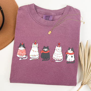 Christmas Cats, Kitties, Cat Lovers, Santa, Winter, Snow, Xmas Tshirt Comfort Colors T-Shirt