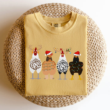 Christmas Chickens In A Row, Chicken Lovers, Santa, Farm Life, Winter, Snow, Xmas Tshirt Comfort Colors T-Shirt