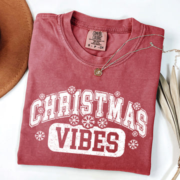 Christmas Vibes, Snowflakes, Retro, Varsity, Santa, Snow, Xmas Tshirt Comfort Colors T-Shirt