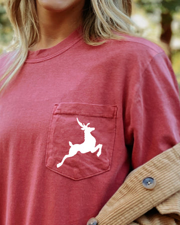 Classic Reindeer, Pocket, Christmas, Snow, Santa, Sleigh, Winter, Xmas Pocket Tee Comfort Colors T-Shirt