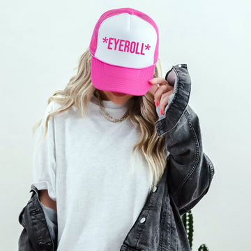 Eyeroll, Sassy, Funny, Bright Pink Snapback Trucker Hat