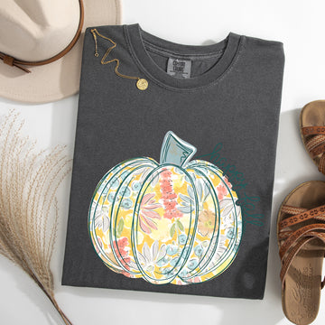 Floral Pumpkin, Happy Fall, Pastels, Flowers, Autumn, Thanksgiving Tshirt Comfort Colors T-Shirt
