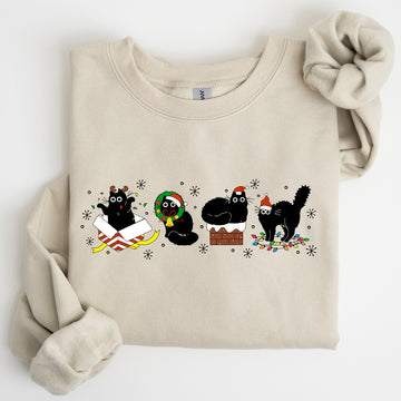 Funny Christmas Cats, Black Cat, Santa, Xmas Sweatshirt