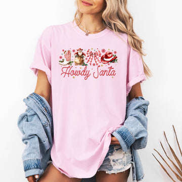 Howdy Santa, Retro Country, Western, Cowboy, Ribbon, Bows, Christmas, Xmas Tshirt Comfort Colors T-Shirt