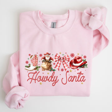 Howdy Santa, Retro Country, Western, Cowboy, Ribbon, Bows, Christmas, Xmas Sweatshirt