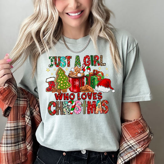 Just A Girl Who Loves Christmas, Santa, Hot Chocolate, Coffee, Comfort Colors, Tshirt