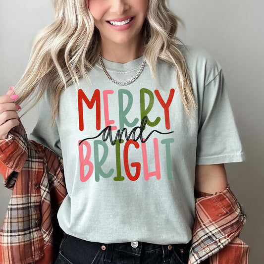 Merry And Bright Retro Text, Christmas, Comfort Colors, Tshirt