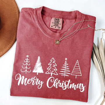 Minimalist Merry Christmas Trees, Classic, Retro, Winter, Santa, Xmas Tshirt Comfort Colors T-Shirt