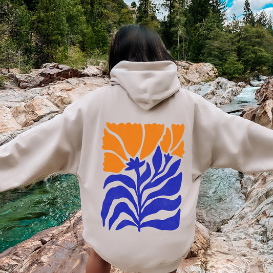 Floral Design, Flowers, Bold Blues And Oranges Hoodie