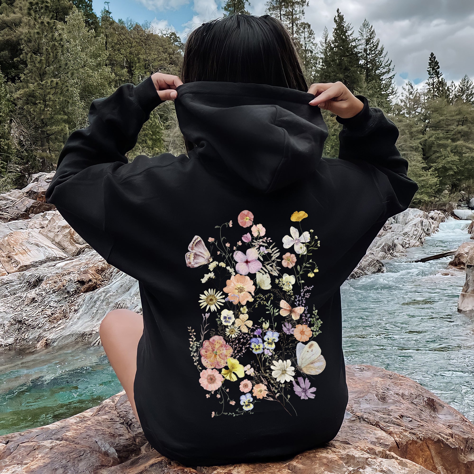 Butterfly Mountain Meadow Pressed Flower Hoodie | Refinery Number One