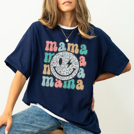 Retro Mama, Smiley, Leopard Print, Mother's Day, Mom, Comfort Colors Tshirt