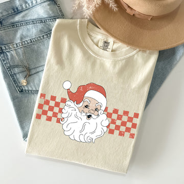 Retro Santa Checkered, Red, Christmas, Winter, Snow, Xmas Tshirt Comfort Colors T-Shirt