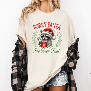 Sorry Santa, I've Been Feral, Raccoon, Hot Chocolate, Christmas, Funny, Cute, Xmas Tshirt Comfort Colors T-Shirt