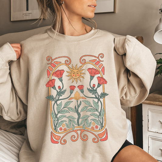 Sun Art Deco Design, Celestial Art Nouveau, Colorful Sweatshirt