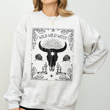 Wild Wild West, Skull, Cattle, Cowboy, Cowgirl, Sweatshirt