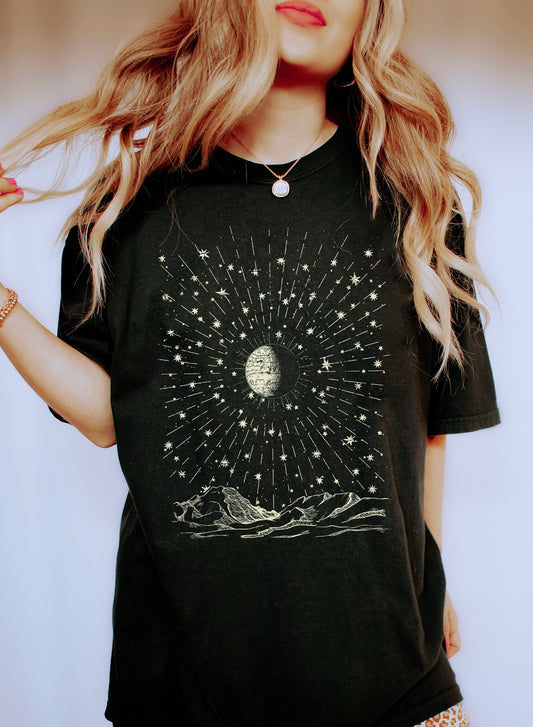 Moon, Stars and Mountains Celestial Comfort Colors Tshirt