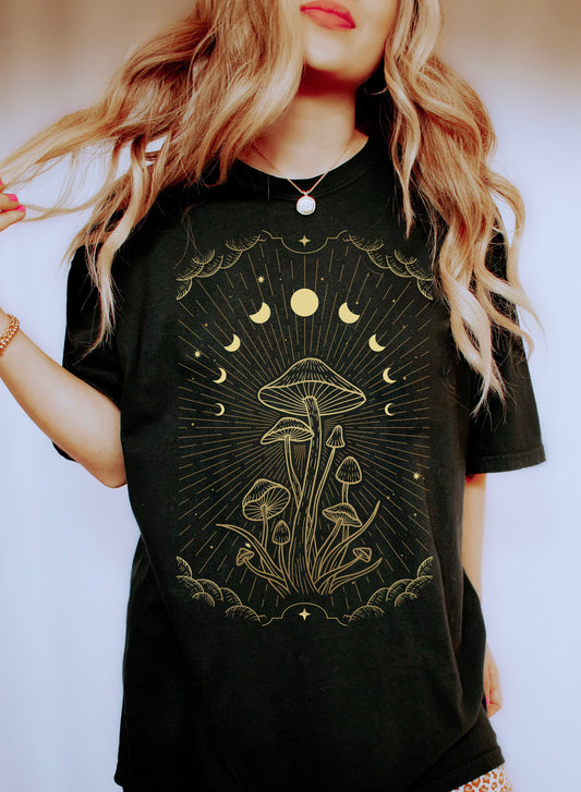 Celestial Moon Phases and Mushrooms Comfort Colors Tshirt