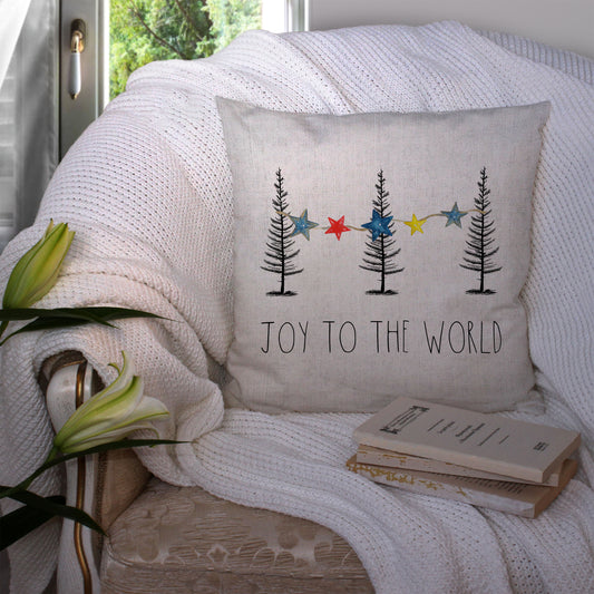 Joy To The World, Christmas Pillow Cover, Festive Holiday Decorative Throw Cushion Case