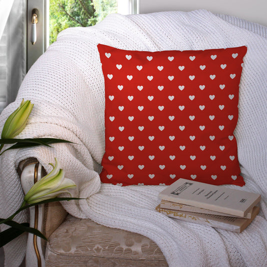 Small Hearts White on Red -  Pillow Cover