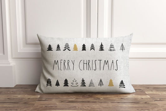 Merry Christmas Trees, Lumbar Pillow Cover, Festive Holiday Decorative Throw Cushion Case