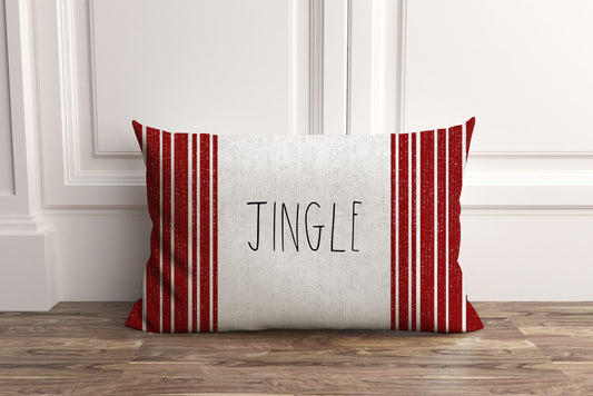 Jingle Stripes, Christmas Lumbar Pillow Cover, Festive Holiday Decorative Throw Cushion Case
