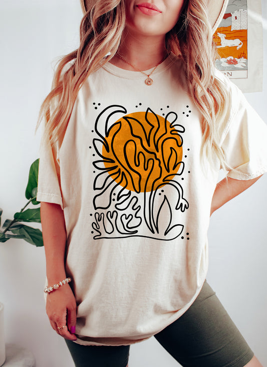 Abstract Stylized Sun and Flowers Comfort Colors Tshirt