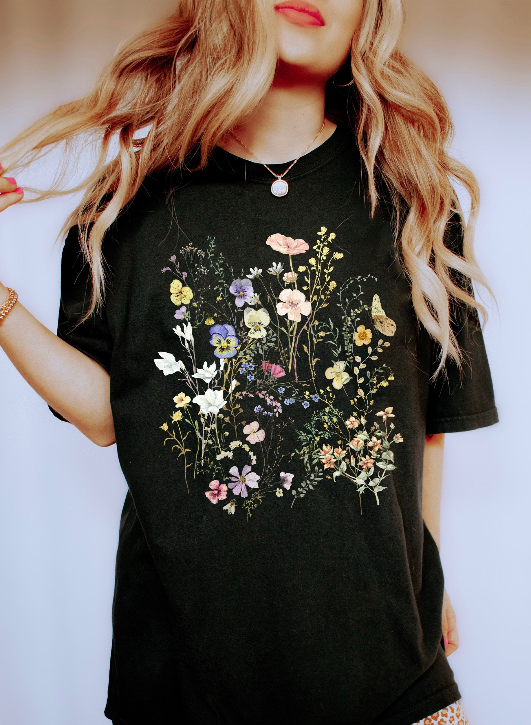 Boho Flowers Shirt Women Vintage Floral Printed T-Shirt