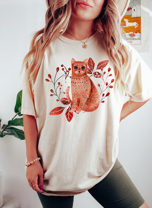 Scandinavian Folk Cat Comfort Colors Tshirt