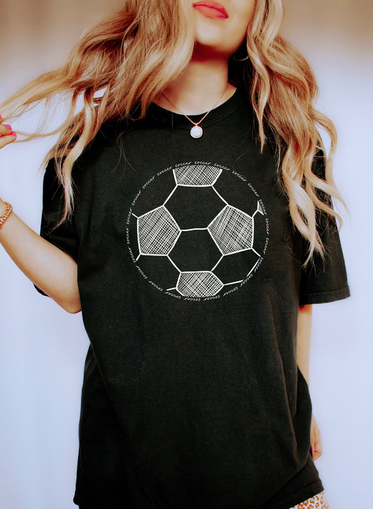 Chic Soccer Ball Word Art WH Sports Comfort Colors Tshirt