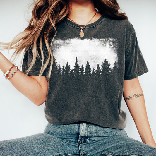 Vintage Nature Pine Forest Silhouette Comfort Colors Tshirt