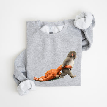 Punch the Monkey Dragging Stuffed Orangutan Sweatshirt
