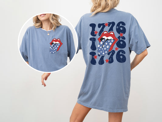 1776 America, Rock and Roll, Tongue, Patriotic, USA, Independence Day, Fourth of July Tshirt