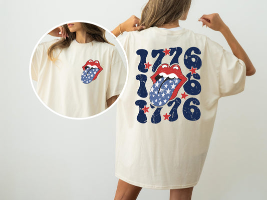 1776 America, Rock and Roll, Tongue, Patriotic, USA, Independence Day, Fourth of July Tshirt