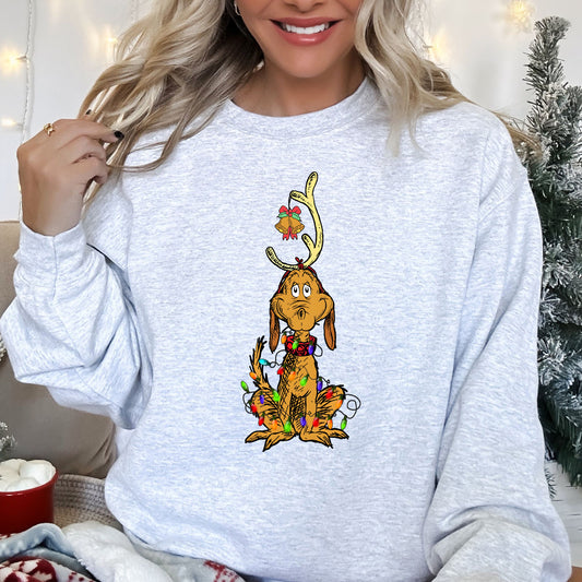 Grinchy Dog, Max, Reindeer, Funny, Christmas Sweatshirt