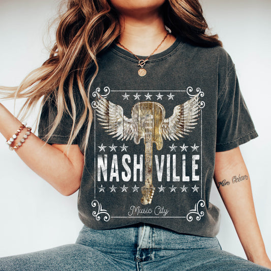Nashville Music City Guitar Comfort Colors Tshirt