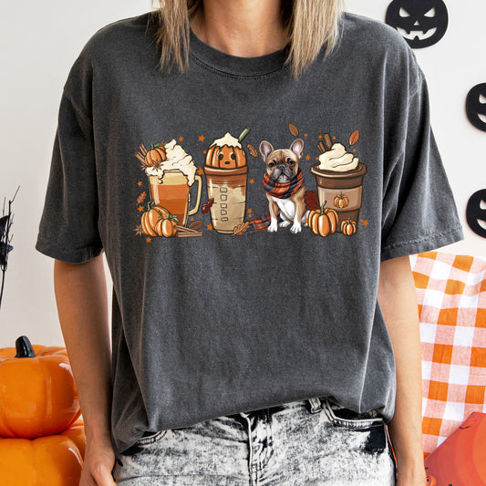 Autumn Dogs and Coffee, Many Breeds Available, Comfort Colors Tshirt