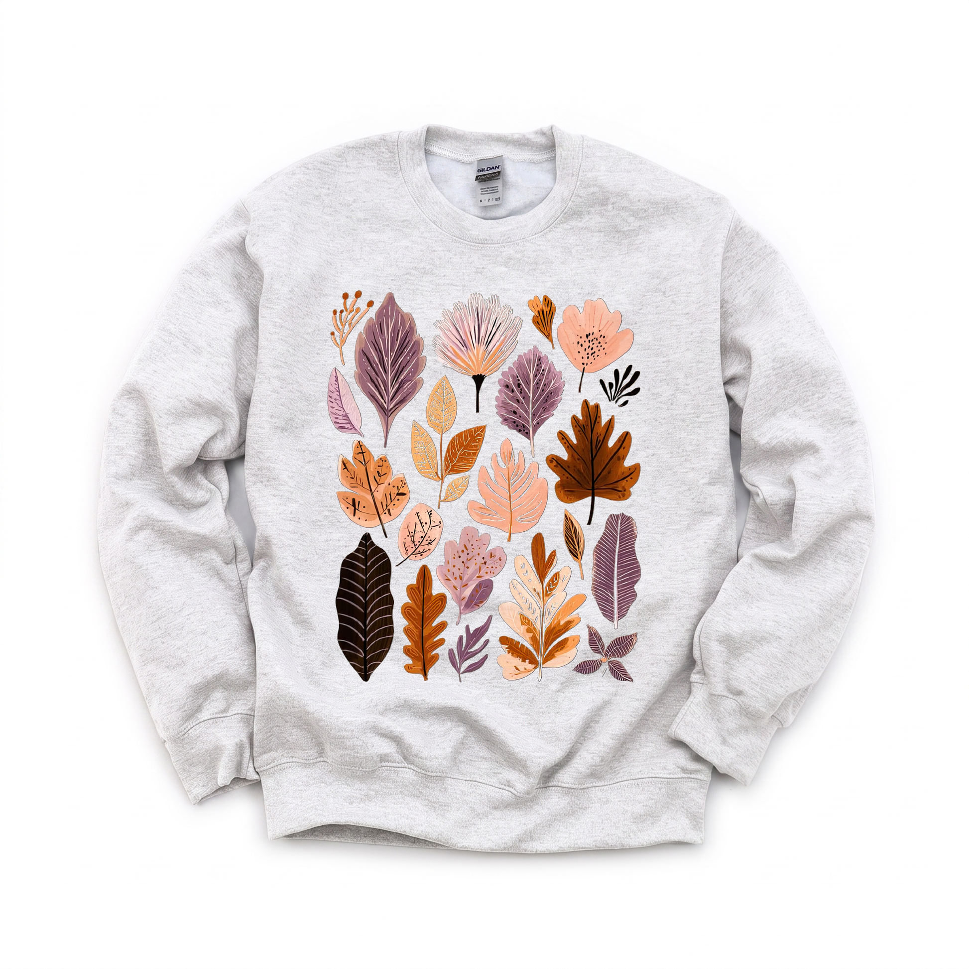 Abstract Autumn Leaves graphic on Gildan 18000 in Ash