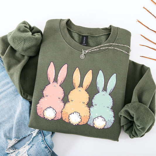 Adorable Bunnies In A Row, Easter, Bunny, Jesus, Rabbit, Holiday Sweatshirt