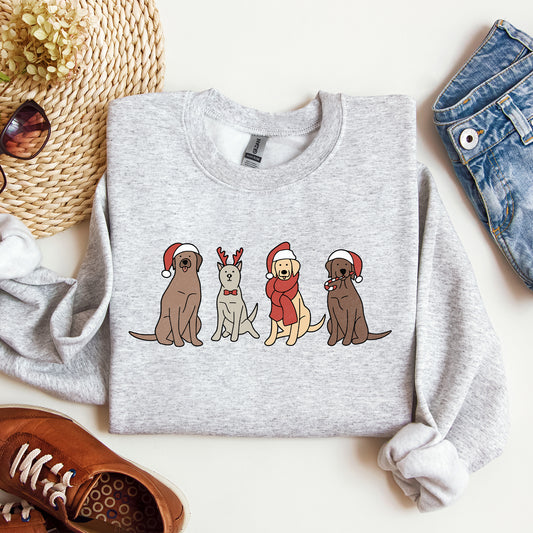 Adorable Christmas Dogs, Reindeer, Santa, Retro, Xmas Sweatshirt