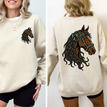 Adorable Horse, Bow, Western, Horse Girl, Front and Back Sweatshirt