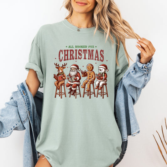 All Booked For Christmas, Reindeer, Santa, Snowman, Teacher, Books Tshirt