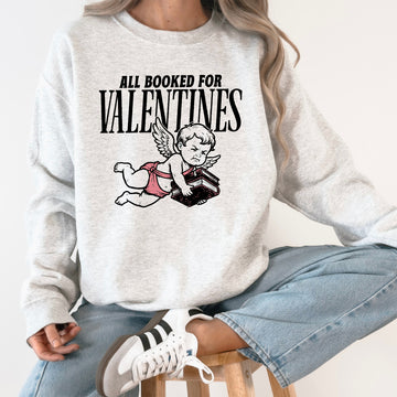 All Booked For Valentine's Day, Reading, Cupid, Booktok, Love Sweatshirt