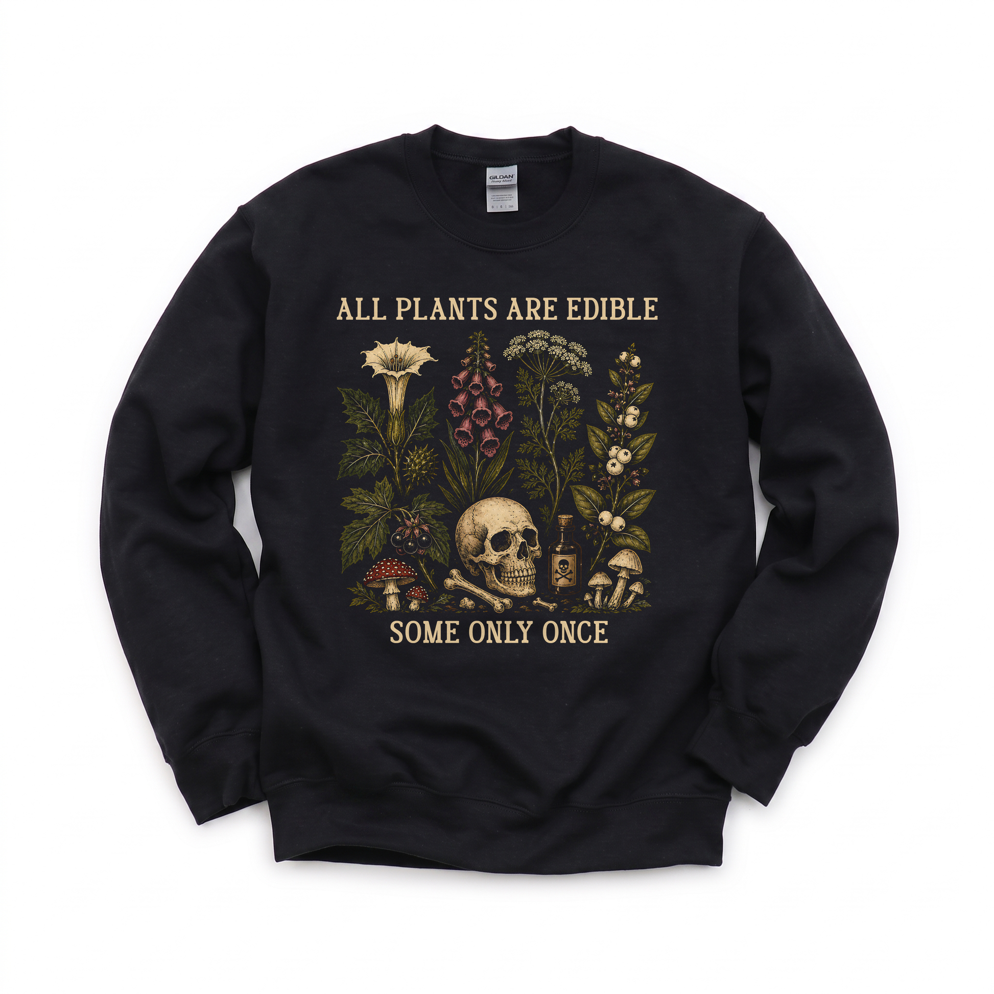 All Plants Edible graphic on Gildan 18000 in Black