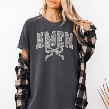 Amen, Lace, Coquette, Ribbon, Bow, Christian, Jesus, Gospel, Faith, Saved Tshirt Comfort Colors T-Shirt