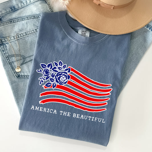 America The Beautiful, Flower Flag, Patriotic Tshirt