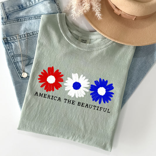 America The Beautiful, Flowers, Red White Blue Tshirt